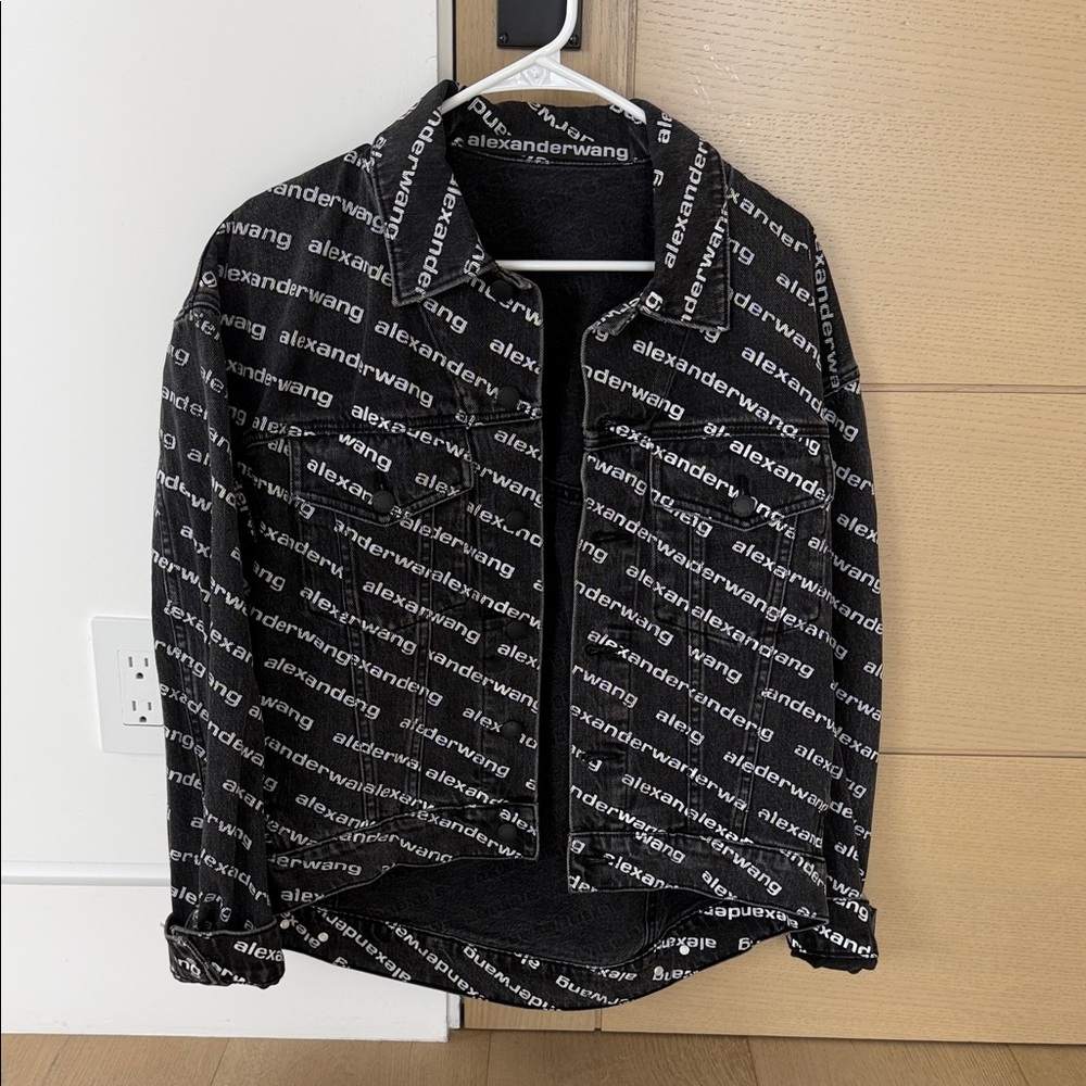 Alexander Wang Black Logo-Print Denim Trucker Jacket